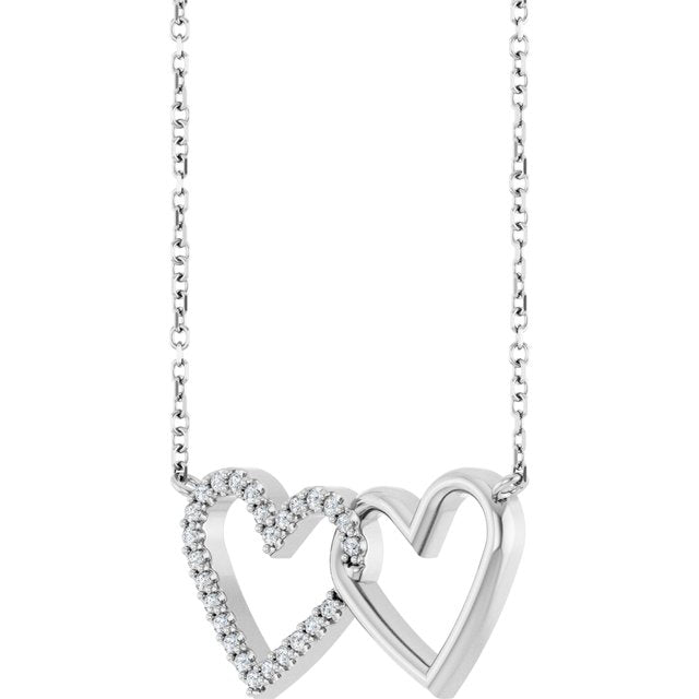 Platinum 1/8 CTW Natural Diamond Petite Double Interlocking Heart 16-18" Necklace