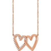 14K Natural Diamond Petite Double Interlocking Heart Necklace 1/8 CTW 16-18"