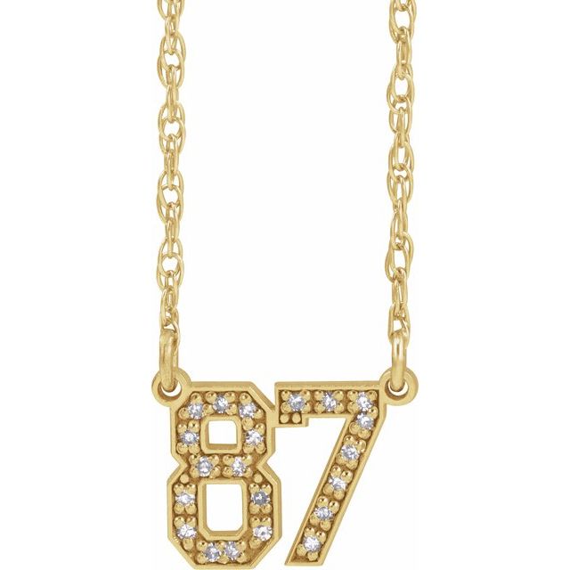10K Natural Diamond Number Necklace 16-18" in Yellow and White Gold
