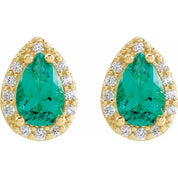 14K Yellow Lab-Grown Emerald & .05 CTW Natural Diamond Halo-Style Earrings