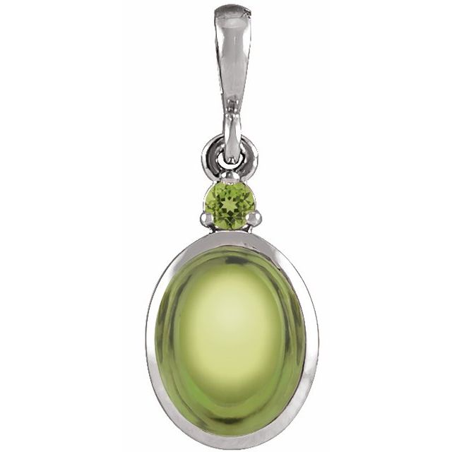 14K White 8x6 mm Natural Peridot Pendant