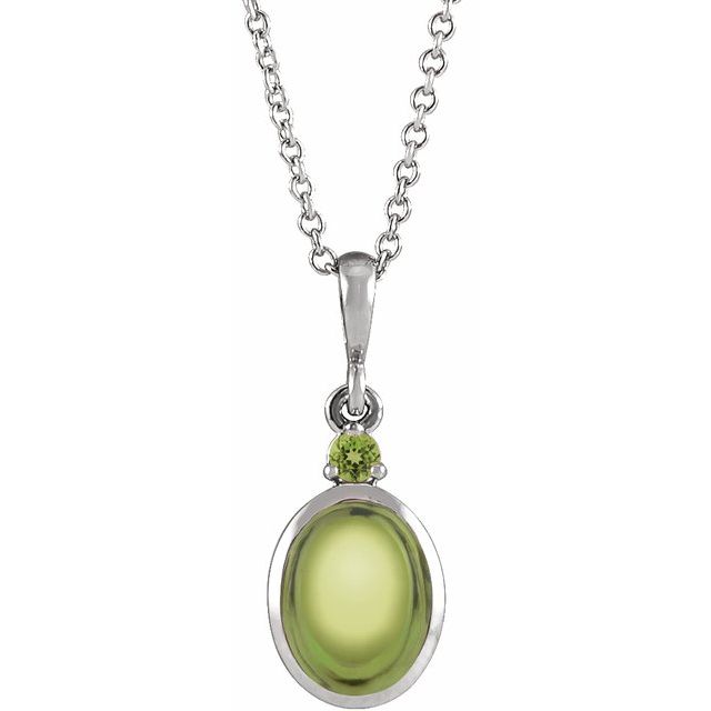 Sterling Silver 8x6 mm Natural Peridot 16-18" Necklace