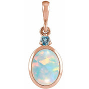 14K Rose 8x6 mm Lab-Grown White Opal & Natural London Blue Topaz Pendant