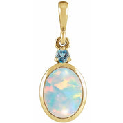 14K Yellow 8x6 mm Lab-Grown White Opal & Natural London Blue Topaz Pendant