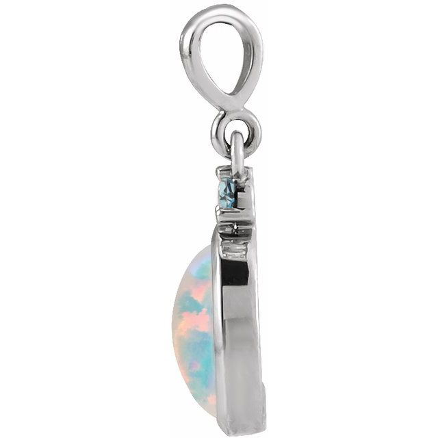 Sterling Silver 6x4 mm Lab-Grown White Opal & Natural London Blue Topaz Pendant