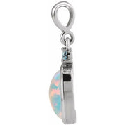14K White 6x4 mm Lab-Grown White Opal & Natural London Blue Topaz Pendant