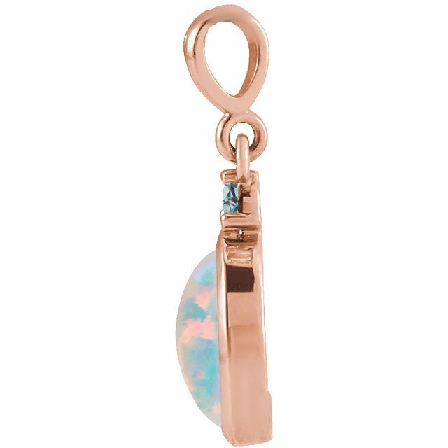 14K Rose 8x6 mm Lab-Grown White Opal & Natural London Blue Topaz Pendant