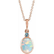 14K Rose 8x6 mm Lab-Grown White Opal & Natural London Blue Topaz 16-18" Necklace