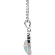 Sterling Silver 8x6 mm Lab-Grown White Opal & Natural London Blue Topaz 16-18" Necklace