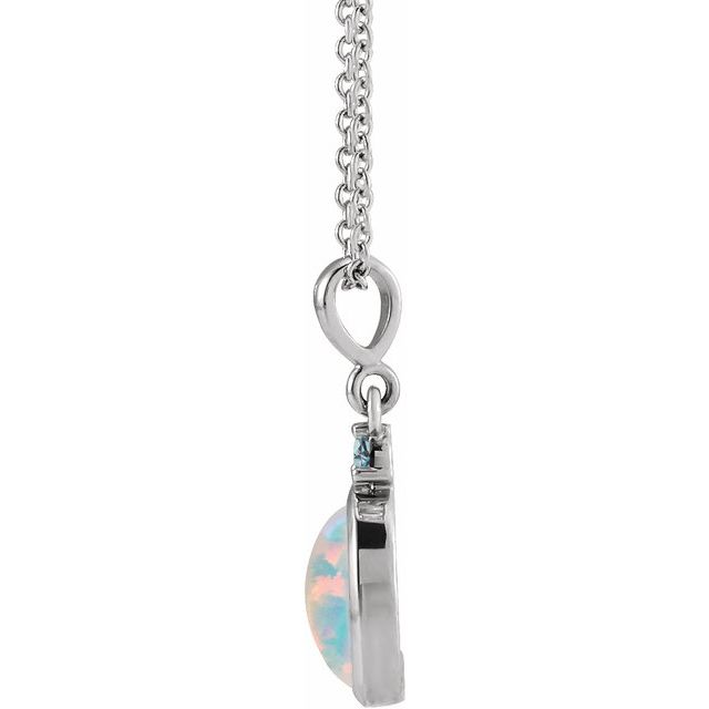 Sterling Silver 8x6 mm Lab-Grown White Opal & Natural London Blue Topaz 16-18" Necklace