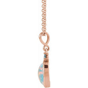 14K Rose 8x6 mm Lab-Grown White Opal & Natural London Blue Topaz 16-18" Necklace