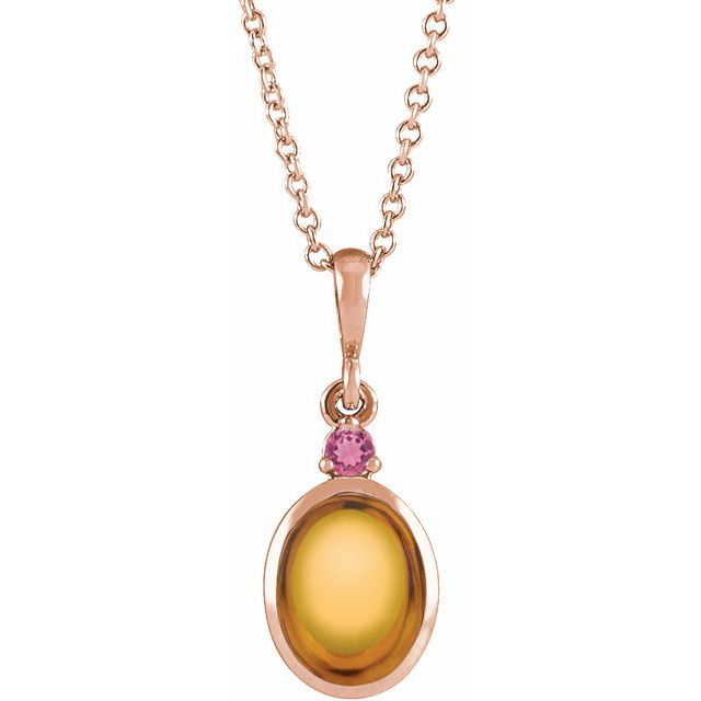 14K Rose 5x3 mm Natural Citrine & Natural Pink Tourmaline 16-18" Necklace