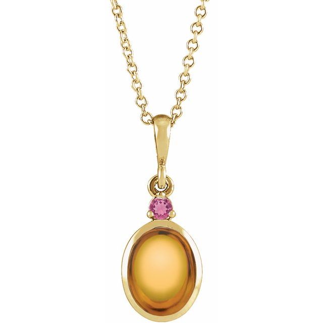 14K Yellow 5x3 mm Natural Citrine & Natural Pink Tourmaline 16-18" Necklace