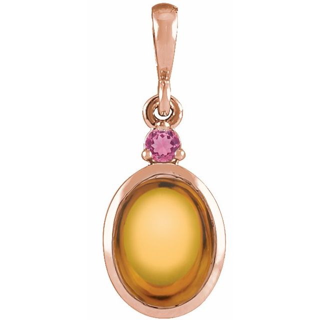 14K Rose 8x6 mm Natural Citrine & Natural Pink Tourmaline Pendant