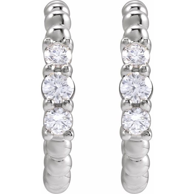 Sterling Silver 3/8 CTW Natural Diamond Beaded 19.3 mm Hoop Earrings