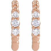 14K Rose 3/8 CTW Natural Diamond Beaded 19.3 mm Hoop Earrings