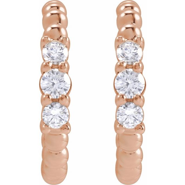 14K Rose 3/8 CTW Natural Diamond Beaded 19.3 mm Hoop Earrings