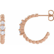 14K Rose 3/8 CTW Natural Diamond Beaded 19.3 mm Hoop Earrings
