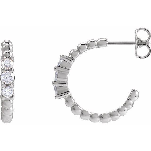 Sterling Silver 3/8 CTW Natural Diamond Beaded 19.3 mm Hoop Earrings