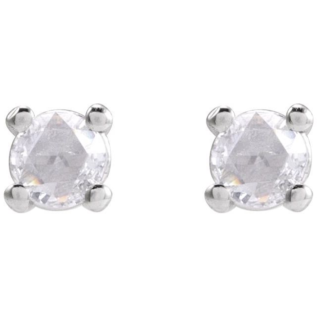 14K White .07 CTW Rose-Cut Natural Diamond Stud Earrings