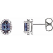 Platinum 6x4 mm Lab-Grown Alexandrite & .06 CTW Natural Diamond Halo-Style Earrings