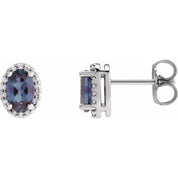 14K White 5x3 mm Lab-Grown Alexandrite & .04 CTW Natural Diamond Halo-Style Earrings