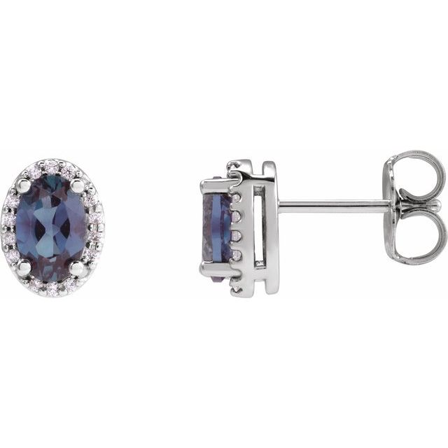 14K White 5x3 mm Lab-Grown Alexandrite & .04 CTW Natural Diamond Halo-Style Earrings