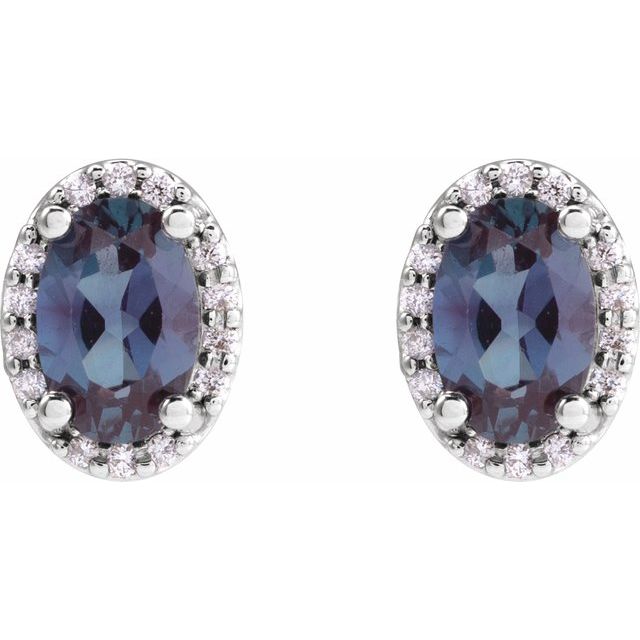 14K White 6x4 mm Lab-Grown Alexandrite & .06 CTW Natural Diamond Halo-Style Earrings