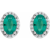 Sterling Silver 5x3 mm Lab-Grown Emerald & .04 CTW Natural Diamond Halo-Style Earrings