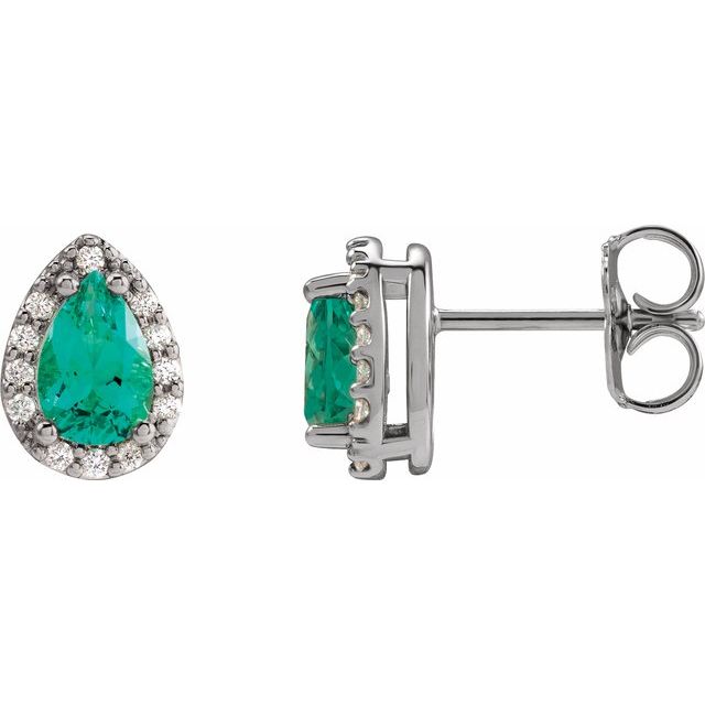 Platinum Lab-Grown Emerald & .05 CTW Natural Diamond Halo-Style Earrings