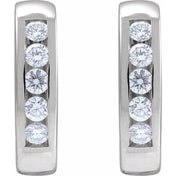 14K White 1/3 CTW Natural Diamond 14 mm Hinged Hoop Earrings