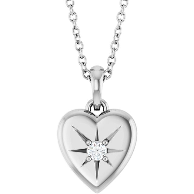 Platinum .03 CTW Natural Diamond Starburst Heart Necklace 16-18" - Part 88846