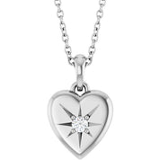 14K White .03 CTW Natural Diamond Starburst Heart 16-18" Necklace