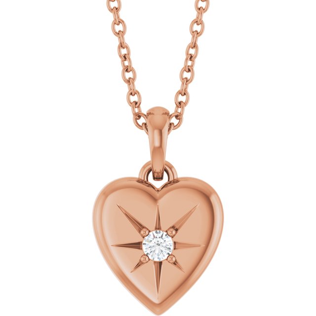 14K Rose Gold .03 CTW Natural Diamond Starburst Heart Necklace - 16-18" Adjustable