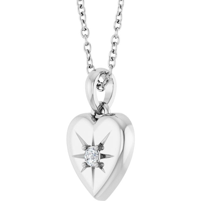 14K White .03 CTW Natural Diamond Starburst Heart 16-18" Necklace