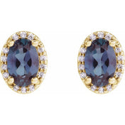14K Yellow 6x4 mm Lab-Grown Alexandrite & .06 CTW Natural Diamond Halo-Style Earrings