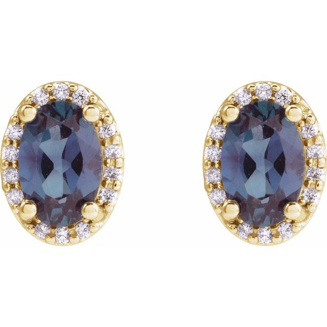 14K Yellow 5x3 mm Lab-Grown Alexandrite & .04 CTW Natural Diamond Halo-Style Earrings