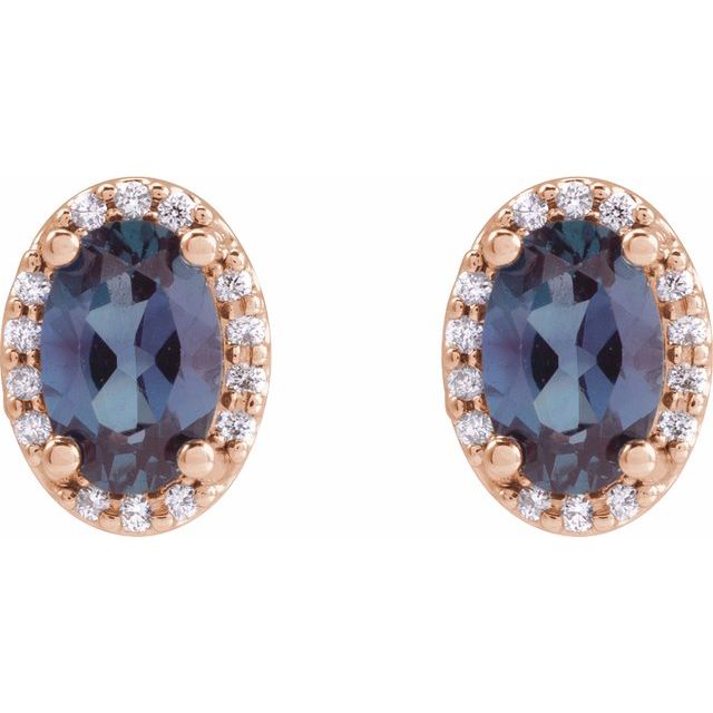 14K Rose 6x4 mm Lab-Grown Alexandrite & .06 CTW Natural Diamond Halo-Style Earrings