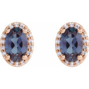 14K Rose 5x3 mm Lab-Grown Alexandrite & .04 CTW Natural Diamond Halo-Style Earrings
