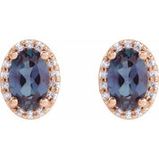 14K Rose 5x3 mm Lab-Grown Alexandrite & .04 CTW Natural Diamond Halo-Style Earrings