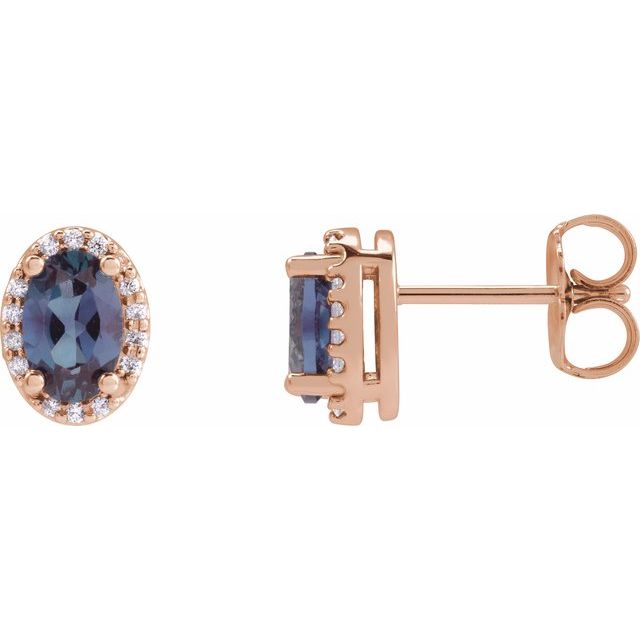 14K Rose 5x3 mm Lab-Grown Alexandrite & .04 CTW Natural Diamond Halo-Style Earrings