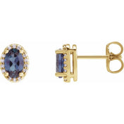 14K Yellow 6x4 mm Lab-Grown Alexandrite & .06 CTW Natural Diamond Halo-Style Earrings