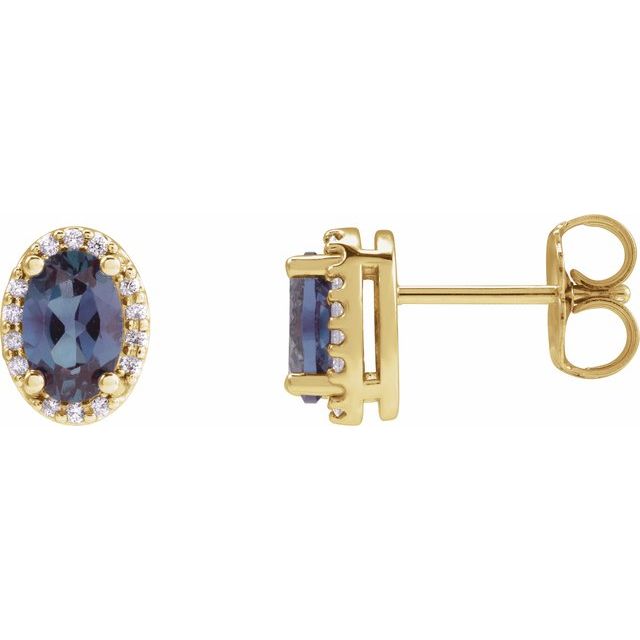 14K Yellow 6x4 mm Lab-Grown Alexandrite & .06 CTW Natural Diamond Halo-Style Earrings