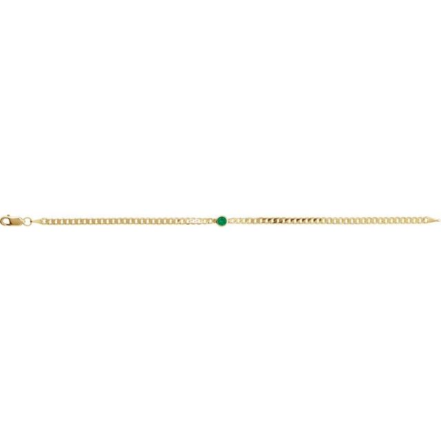 14K Yellow Natural Emerald Link 7" Bracelet