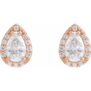 14K Rose Lab-Grown Moissanite & 1/10 CTW Natural Diamond Halo-Style Earrings