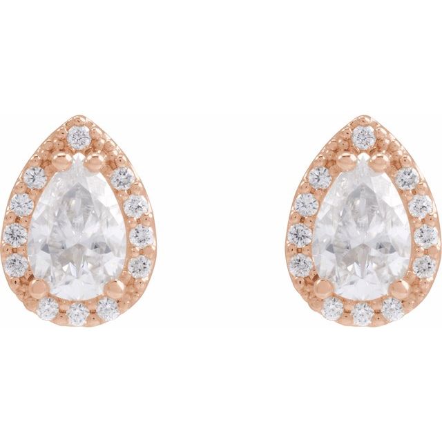 14K Rose Lab-Grown Moissanite & 1/10 CTW Natural Diamond Halo-Style Earrings