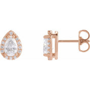 14K Rose Lab-Grown Moissanite & 1/10 CTW Natural Diamond Halo-Style Earrings