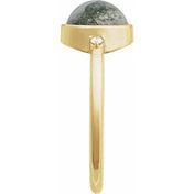 14K Yellow Natural Moss Agate & .03 CTW Natural Diamond Ring