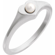 Platinum Cultured White Akoya Pearl Heart Ring