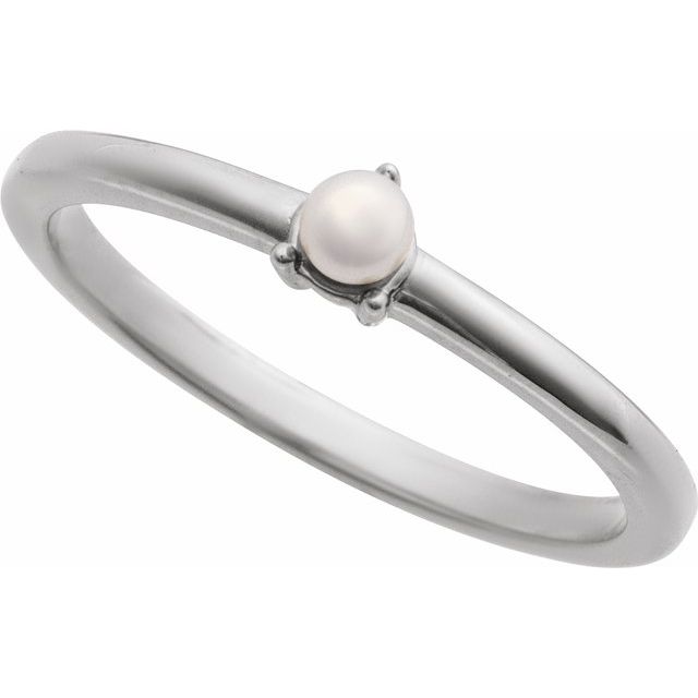 14K White Cultured White Seed Pearl Ring